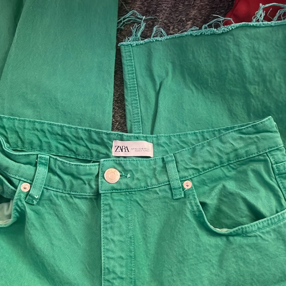 Green wide leg Zara jeans